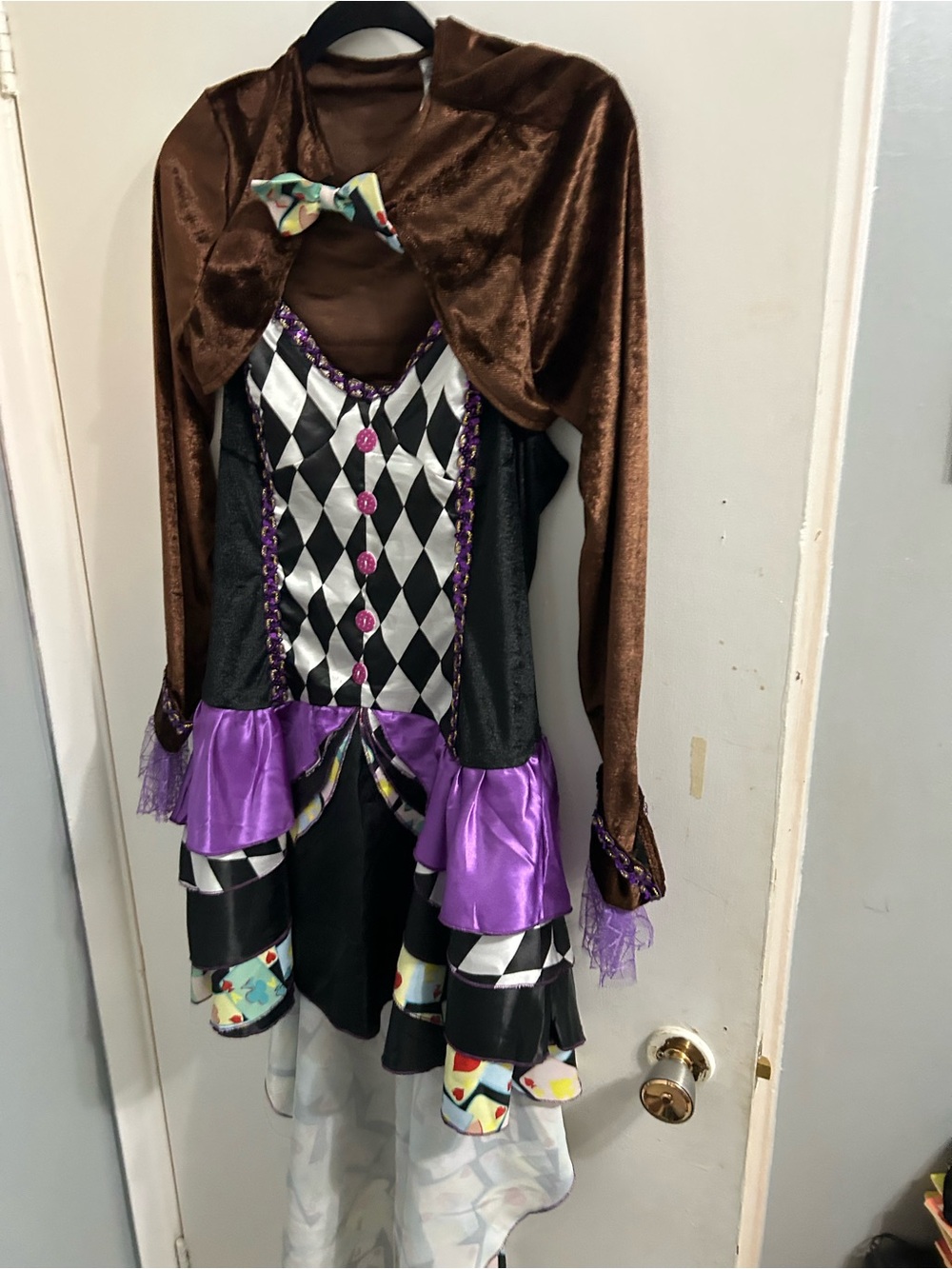 Kids Harlequin Jester Costume with Purple Accents